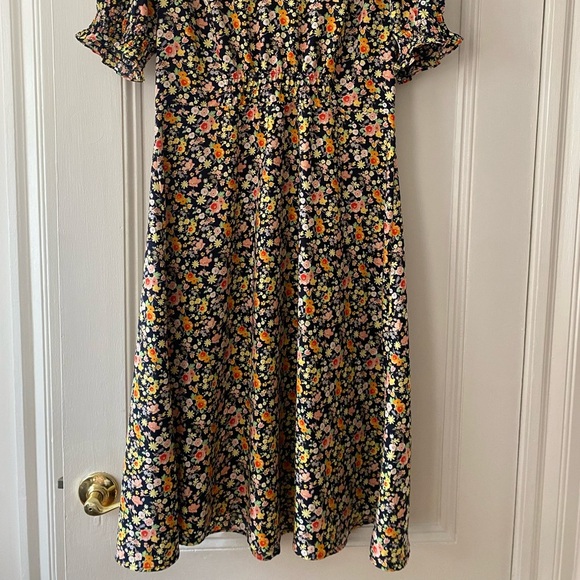 LOFT Black and Orange Puff Sleeve V-Neck Sundress - Picture 3 of 3